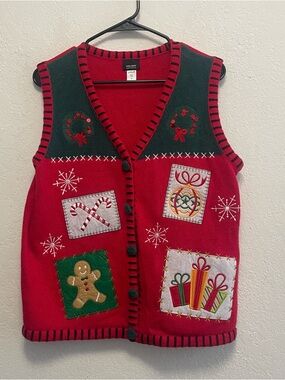 Holiday Editions Red Knit Sweater with Black Trim